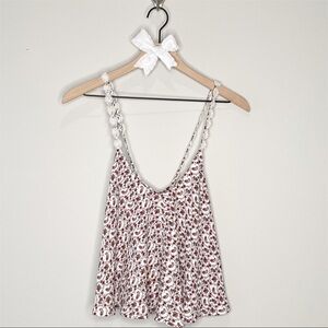 LA HEARTS Red White Paisley Relaxed Crop Top Lace Eyelet Straps small